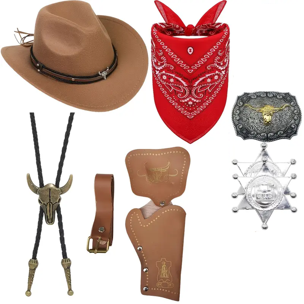 Party Cosplay Western Cowboy Dress Set for Men - 8-Piece Accessory Kit