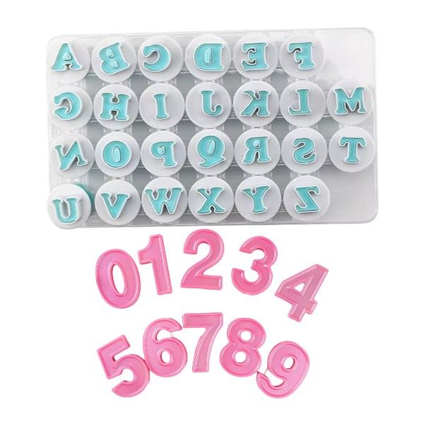 36 Piece - Full Alphabet &amp; Number Cookie Cake Molds - Blue &amp; Pink