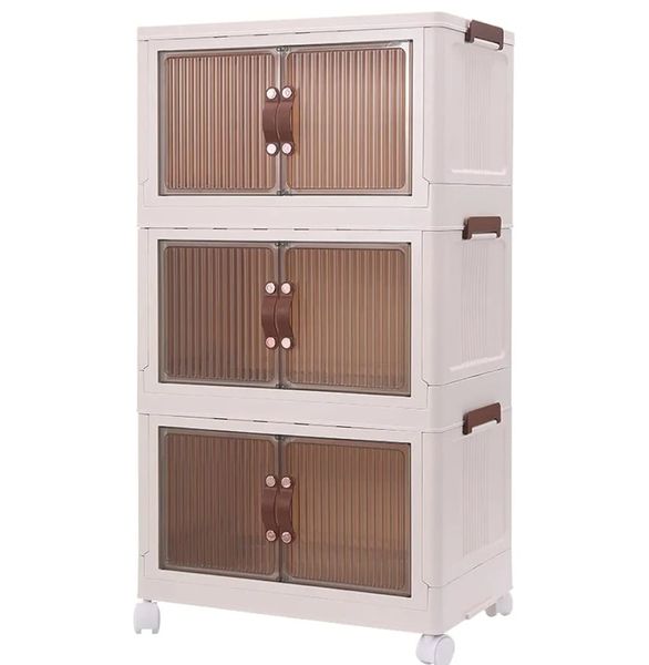 3-Tier Stackable Storage Cabinet Organizer with Wheels for Home &amp; Office