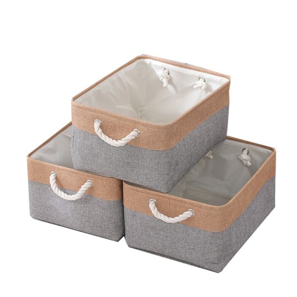 3 Pieces Fabric Storage Basket Double Color Quilt Storage Basket With Handle