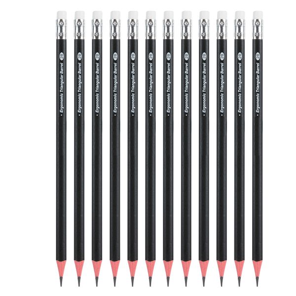 HB Pack Of 12PCS Graphite Pencils With PVC Eraser - Black