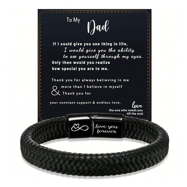 To My Dad Inspirational Leather Bracelet