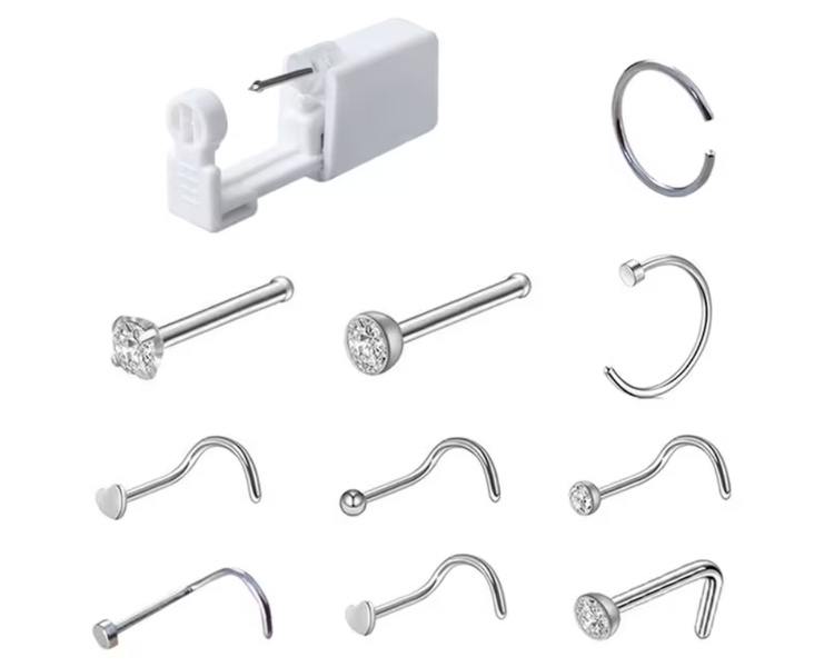 MorFansi Disposable Sterile Nose 11 Piercing Kit Tool Piercer 10pcs Rings