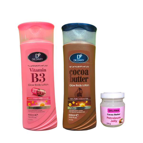 Set of 2 - Vitamin B3, Cocoa Butter Glow Body Lotion &amp; Petroleum Jelly