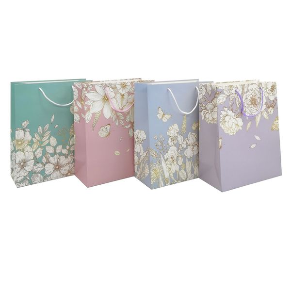 Elegant Gift Bags with Gold-Edged Peony and Butterfly Design, 4 Patterns