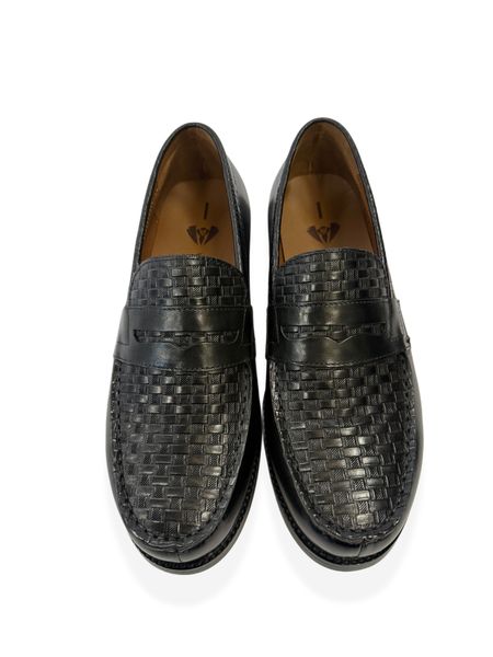 Fatou Wear Men's Genuine Leather Woven Loafers - Black