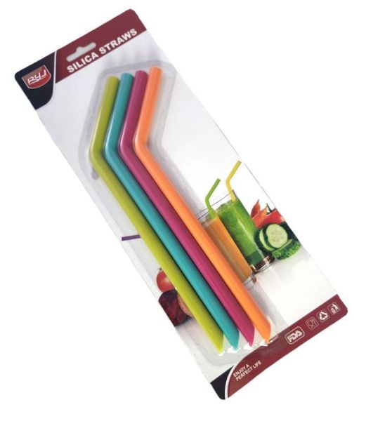 4 Pack - Multicolour 20cm Reusable Silicone Straws