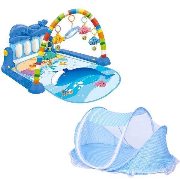 FocusBaby Baby Piano Play Mat With Portable Pop Up Mosquito Net Playpen Bed