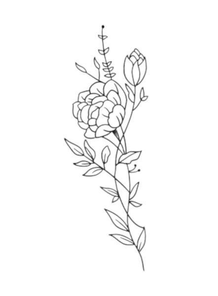 1 Piece - Delicate Blushing Flower Temporary Tattoo - Black