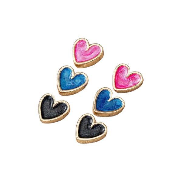 Set Of 3 - Heart-Shaped Stud Earrings With Different Styles - Multi-Colour