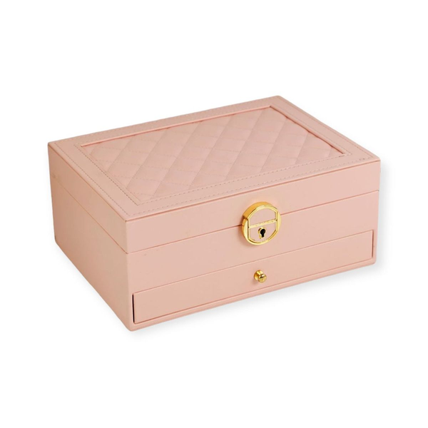 Pink PU Leather Jewelry Box With 2 Drawers