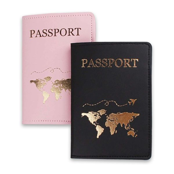 Pink And Black World Map Design Matching Passport Holder Set