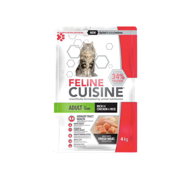 Feline Cuisine- Adult Chicken &amp; Rice Flavour Dry Food 4kg x 2 Pack