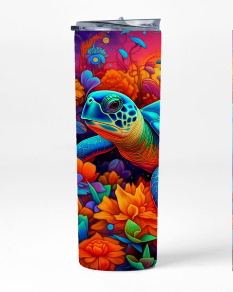 Blue Sea Turtle Orange Tulips Neon 20 Oz Straight Skinny Tumbler