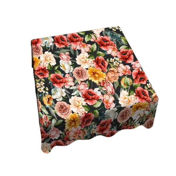 Mustard Flowers Pattern on Black Square Tablecloth by Mark van Vuuren