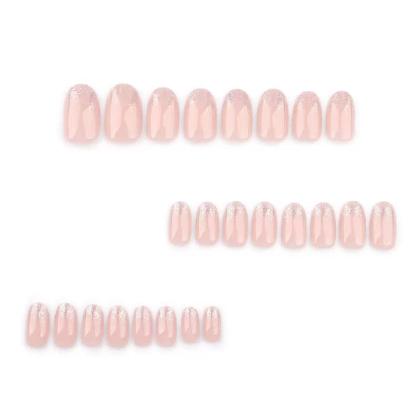 Nude Pink Glitter Nail Art Short Almond Minimalist False Nails
