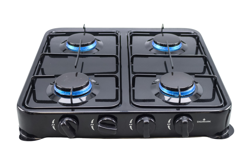 4-Burner Gas Stove with Auto-Ignition - Black