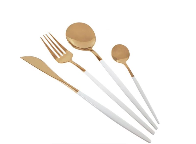 24 Gold Plating Cutlery Set-white