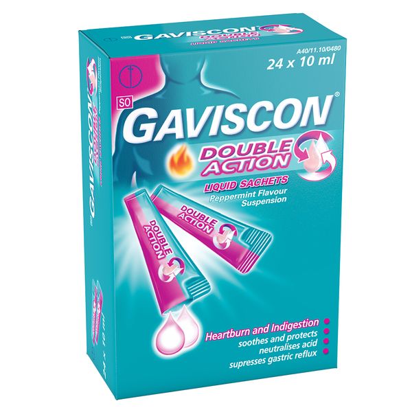 Gaviscon Double Action Liquid Sachets, 24x10ml, For Heartburn &amp; Indigestion Relief