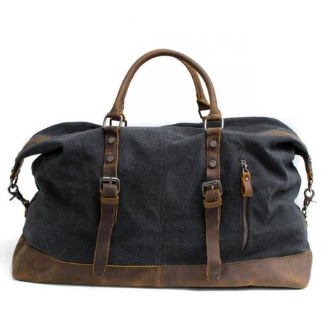 Class Vintage Leather and Washed Canvas Travel Bag Image