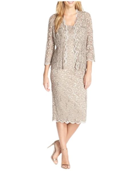 Fayebridal - Champagne Sequins Lace Cocktail Dress with Jacket