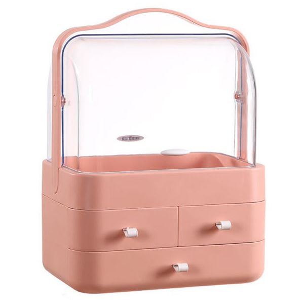 Cosmetic Organizer Storage Box With Drawers - Pink