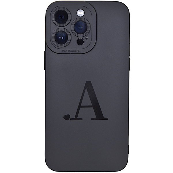 Black Phone Case with Initial A &amp; Pro Camera for iPhone 15 Pro