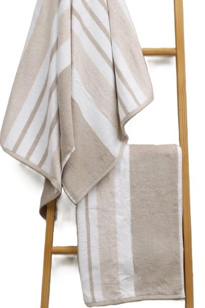 Carrington Stripe Cotton Bath Sheet, 85x150cm taupe