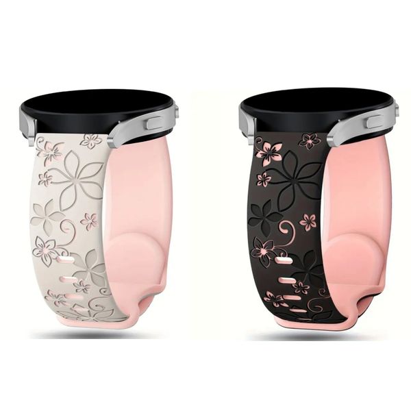 Two-Tone Flower Engraved Bands Compatible with Samsung Galaxy Watch 20mm