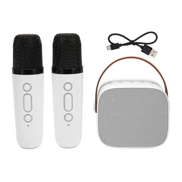 Portable Bluetooth Speaker with 2 Wireless Microphones for Home Party White
