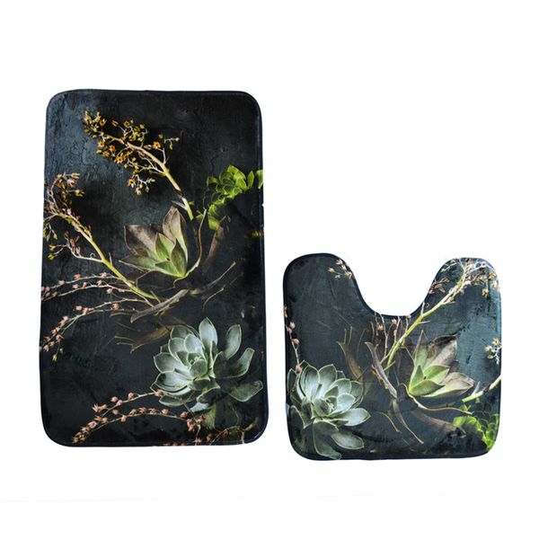 Cape Art Memory Foam 2 Piece Bath Mat Set Natural Green Aloe Leafy Bush