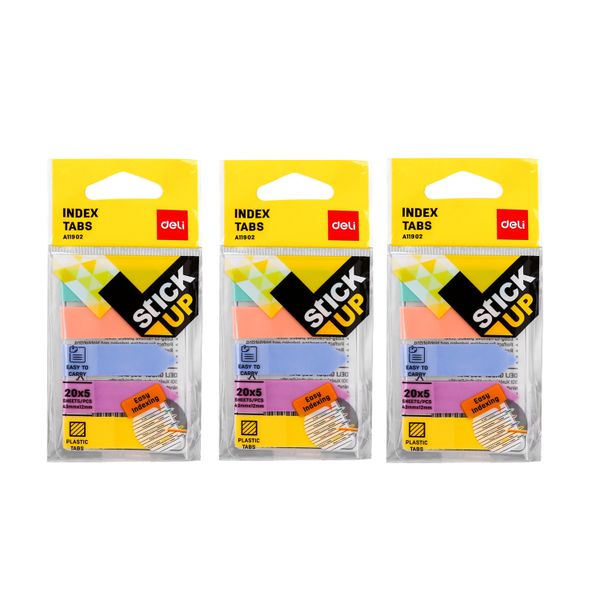 Deli Index Tabs, 5x20 Sheets, 43×12mm PP Tab Arrow 3 packs