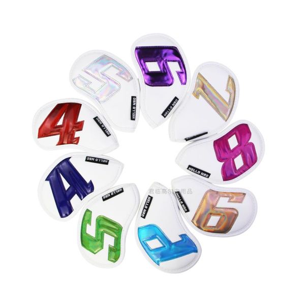 GIH-002-W, 9 PCS PU Leather Golf Iron Headcovers