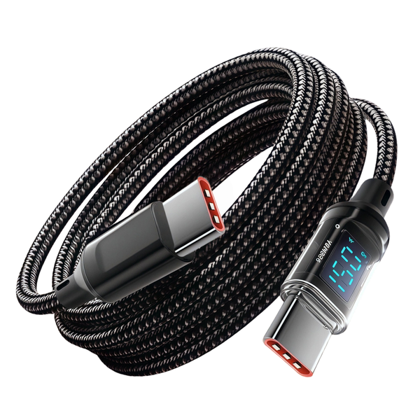 100W Type-C to Type-C Cable LED Display 1M Fast Charging Cool Nylon Braided