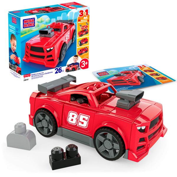 MEGA BLOKS Build &amp; Go Race Car Block Toy with Rolling Wheels