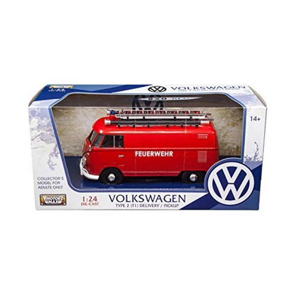 Motormax 1:24 Scale Volkswagen Type 2 (T1) Fire Truck Red Diecast