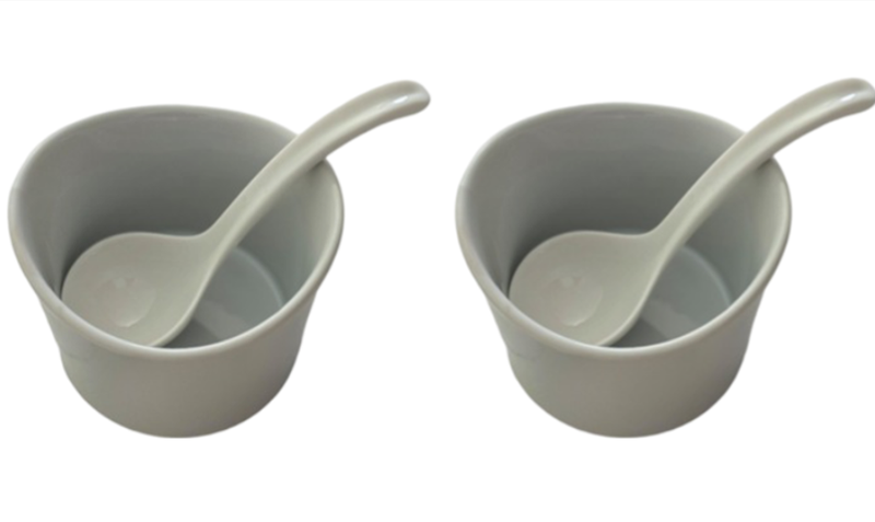 Ceramic Coupe Snack &amp; Dip Bowl with Spoon - Set of 2