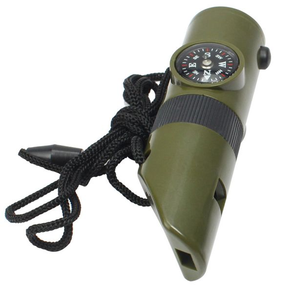7 in 1 Jungle Survival Whistle Hiking Whistle Compass Mirror Flashlight