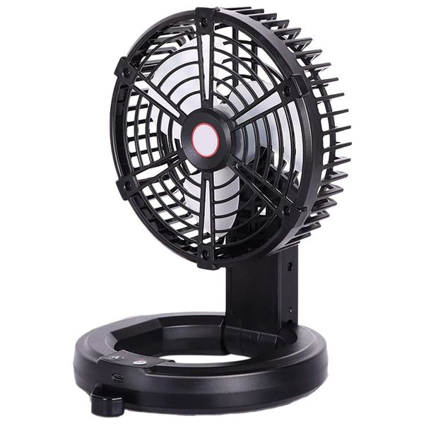 Camping Fan Portable Rechargeable Fan With Lamp (Black)