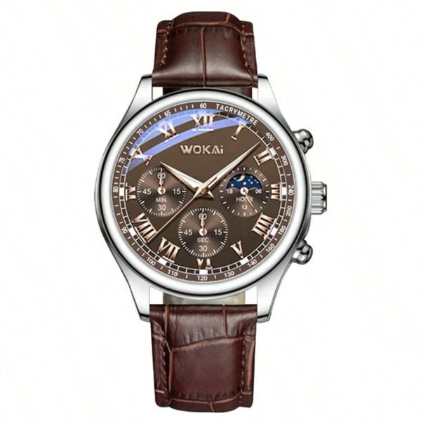 Round Brown Leather Business Men's Sports Quartz Watch