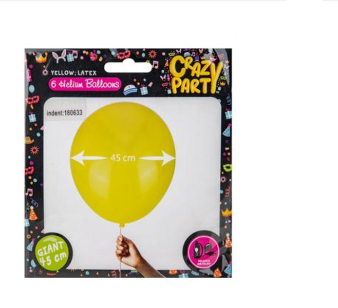 Crazy Party - Giant Balloon 45cm 6 Piece - Yellow