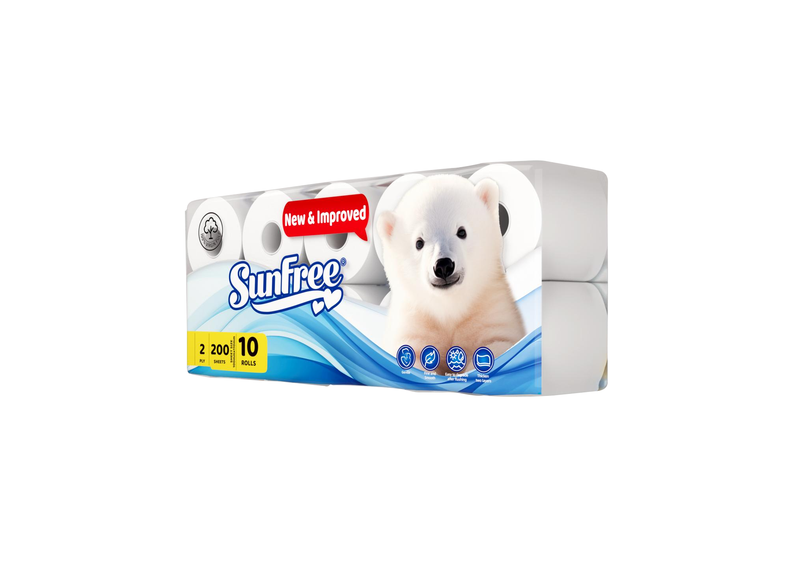 SunFree Toilet Rolls 2ply-10 Rolls 200 Sheets Per Pack