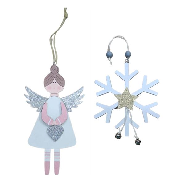 Wooden Hanging Snowflake with Hanging Doll Decoration -S13