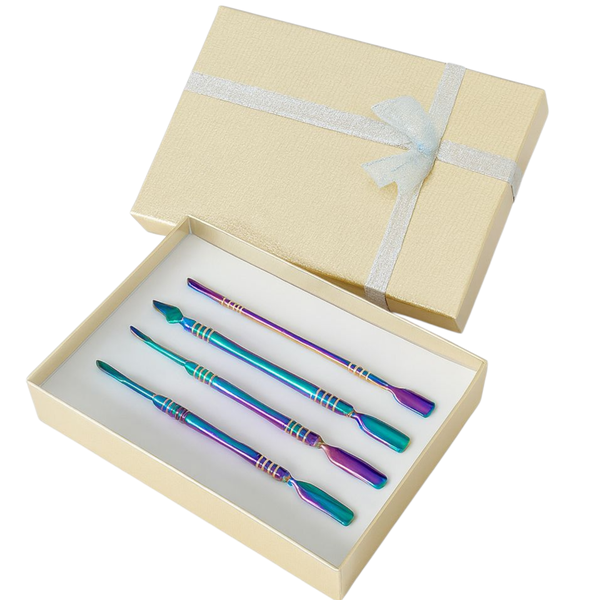 4-Piece Iridescent Stainless Steel Cuticle Pusher &amp; Nail, Toe Cleaner Set