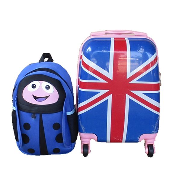 Union Jack Kids Suitcase &amp; Blue Ladybug Backpack Set - Travel Combo
