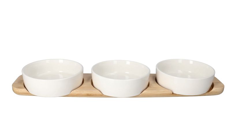 Danny Home Bamboo &amp; Ceramic Topping Platter Set 4 Pcs