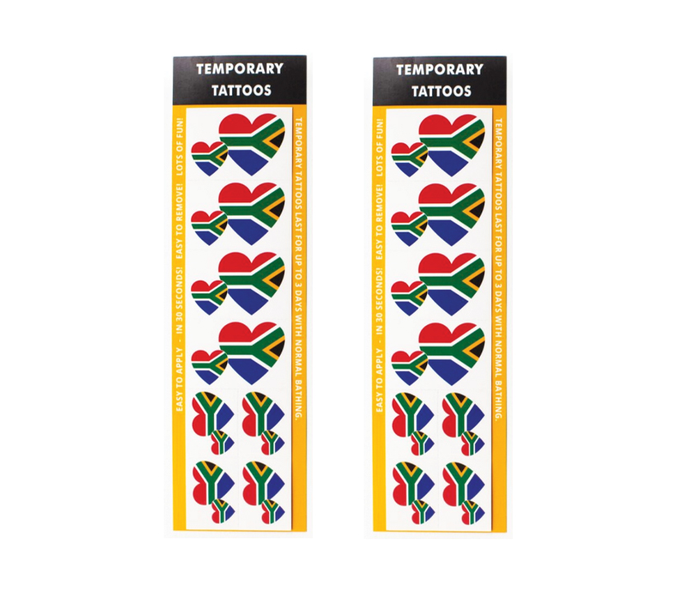 South African Heart-Shaped Temporary Tattoos - Pack of 16