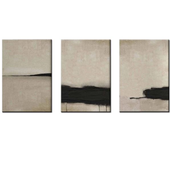 Canvas-Art-3 Pieces Black &amp; Gentle Brown Abstract Wall Art