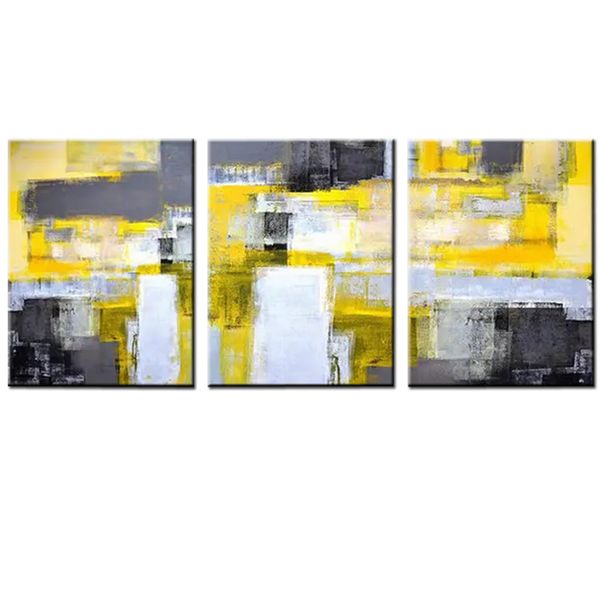 Canvas-Art-3 Pieces Grey &amp; Yellow Blur Abstract Wall Art