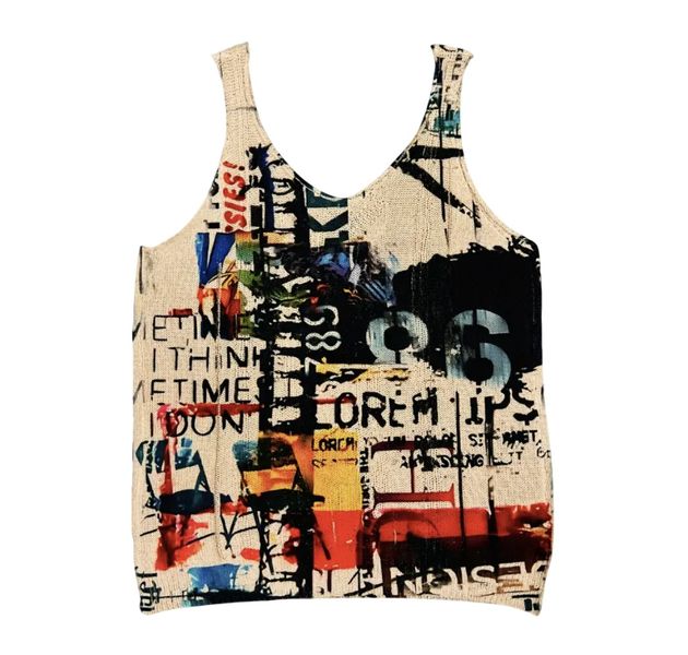 Elegant Off-Shoulder 3D Printed Vest - Geometric Chic for Women (UK 12/14)